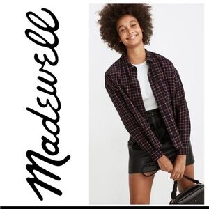 Madewell Plaid Flannel Pink Black and Tan Button Down Shirt Size Large / L
